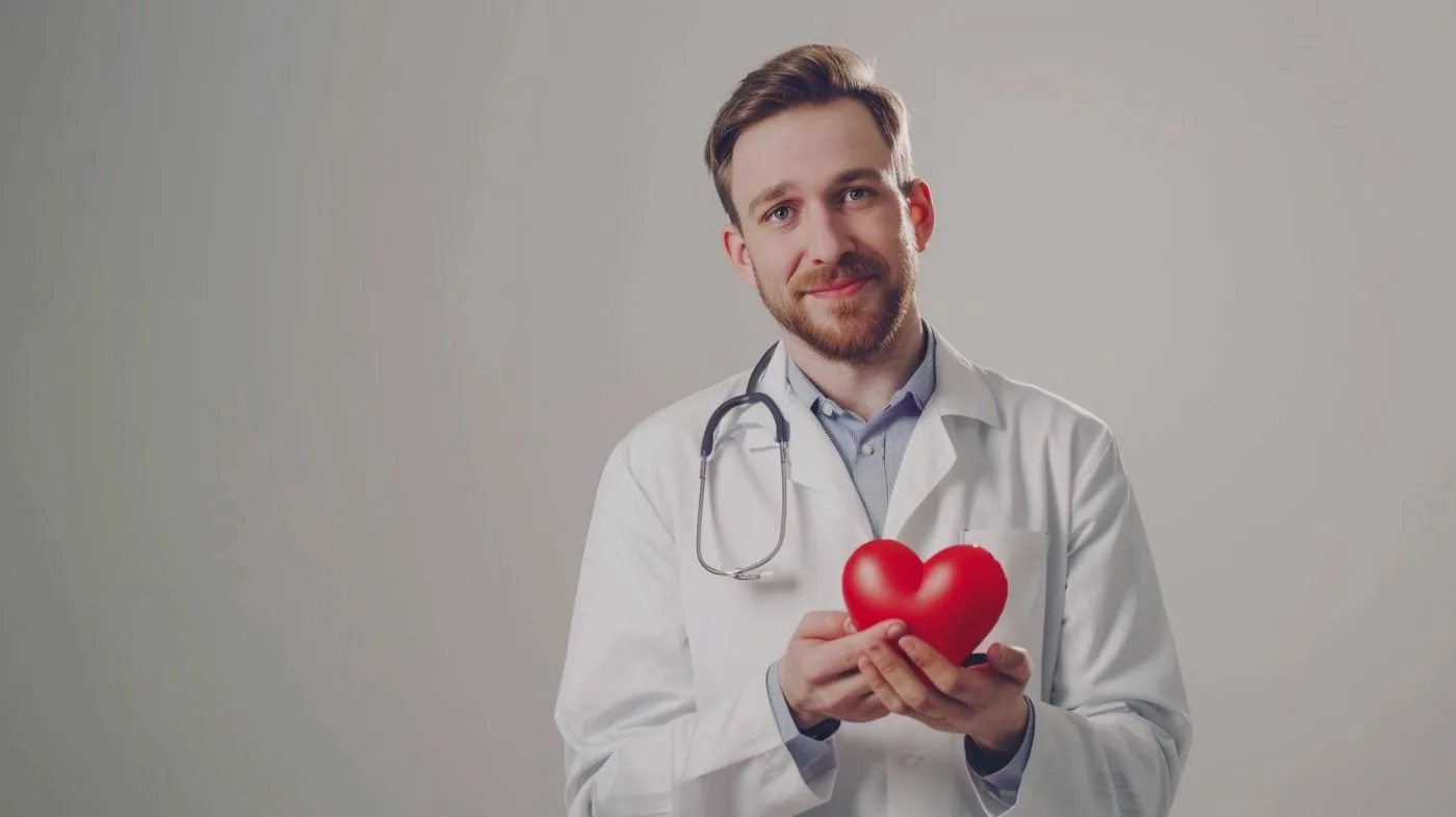 Cardiologist holding a red heart